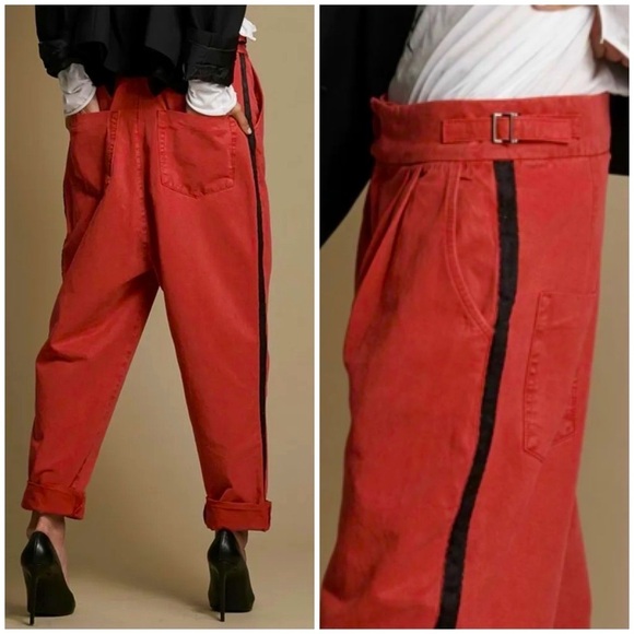 New One Teaspoon Tuxedo Taylor Pants Red Tux Stripe Pleat Front Sz 25 - Picture 2 of 12